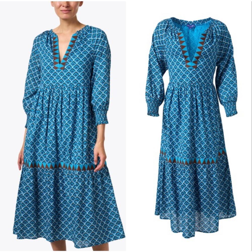 Tuckernuck Ro's Garden NWT Genia Printed Midi Dress Blue XS Resort